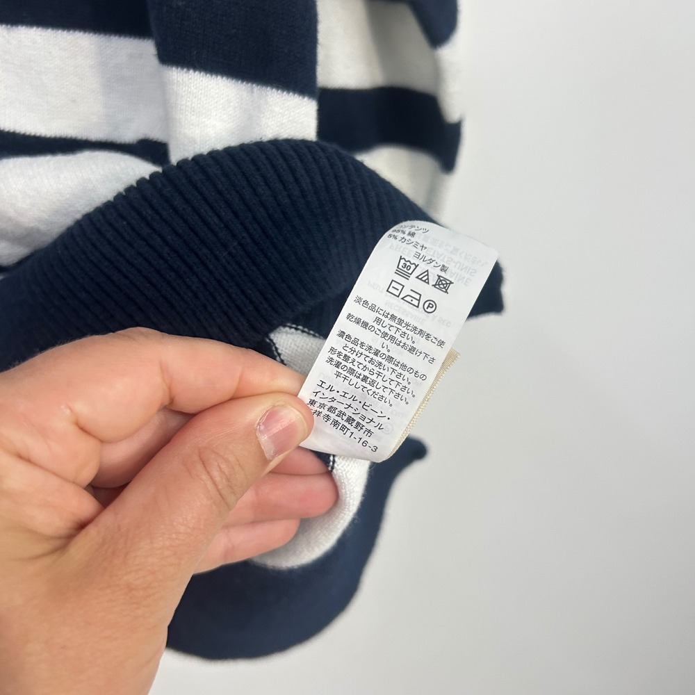 L.L. Bean Striped Cotton Cashmere Polo Sweater Medium Navy White Nautical Preppy - Picture 4 of 9